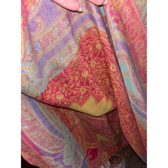 Collection XVIII Pink Orange Paisley Pashmina Wrap Scarf with Fringe Trim - Picture 3 of 6